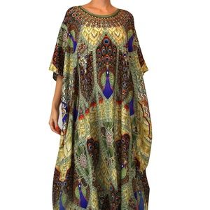 Peacock Print Kaftan Dress-Designer Kaftans Sale